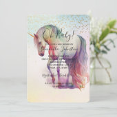 Unicorn Gold Confetti Sparkle Baby shower Kaart (Staand voorkant)