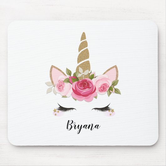 Unicorn Gold Floral Cute Trendy Muismat (Voorkant)