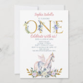 Unicorn Gold Glitter First Birthday Kaart (Voorkant)
