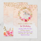 Unicorn Gold Glitter Pink Baby Girl Eerste verjaar Kaart (Voorkant / Achterkant)