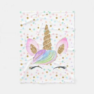 Unicorn Gold Glitter Rainbow Pastel Cute Girl Kind Fleece Deken