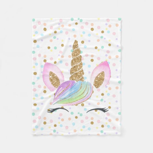 Unicorn Gold Glitter Rainbow Pastel Cute Girl Kind Fleece Deken (Voorkant)