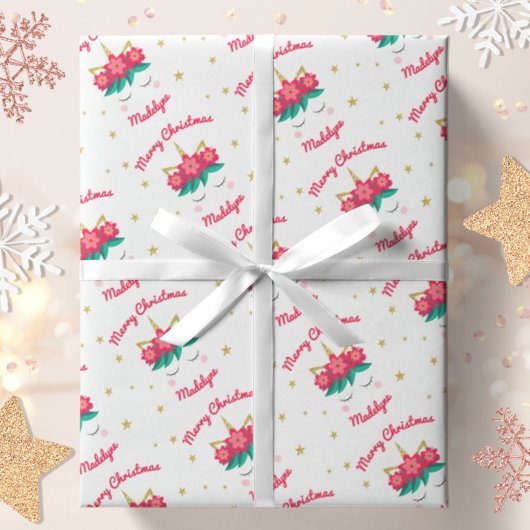 Unicorn Gold Glitter Stars Persoonlijke Kerstmis Cadeaupapier