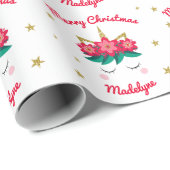 Unicorn Gold Glitter Stars Persoonlijke Kerstmis Cadeaupapier (Rol Hoek)