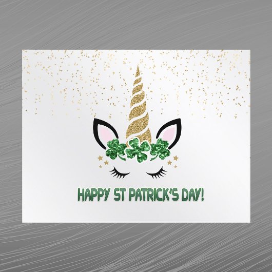 Unicorn Gold Green Shamrock St Patricks Day Feestdagenkaart