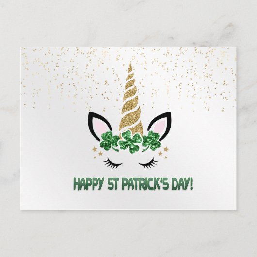 Unicorn Gold Green Shamrock St Patricks Day Feestdagenkaart (Voorkant)