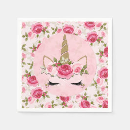 Unicorn Gold Pink Floral Rozen Birthday Party Servet