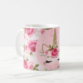 Unicorn Gold Pink Floral Rozen Cute Trendy Koffiemok (Voorkant links)