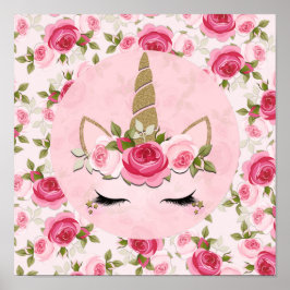 Unicorn Gold Pink Floral Rozen Cute Trendy Poster