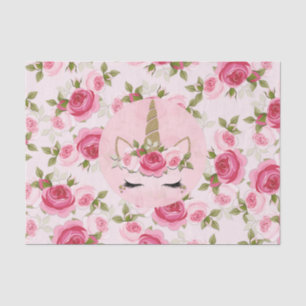 Unicorn Gold Pink Floral Rozen Cute Trendy Tissuepapier