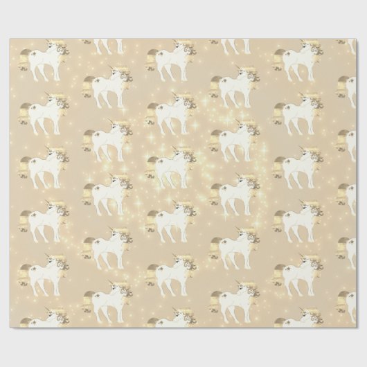 Unicorn Gold Sparkle Cute Cadeaupapier (Vlak)
