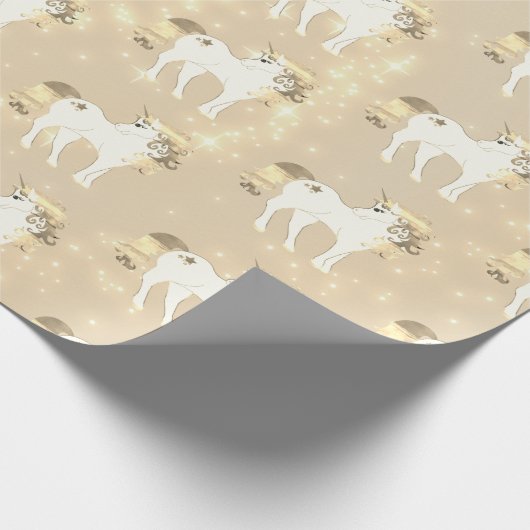Unicorn Gold Sparkle Cute Cadeaupapier (Hoek)