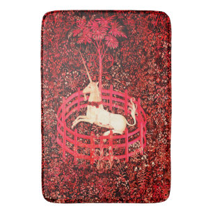 UNICORN GOTHIC FANTASY FLOWERS, RED FLORAL MOTIFS BADMAT