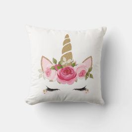 Unicorn Gouden Bloemige Cute Trendy Sierkussen