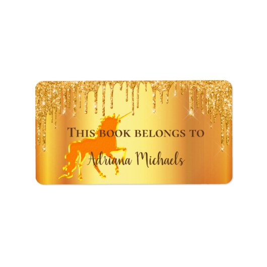 Unicorn goudglitter druppelt boekplaat etiket (Voorkant)
