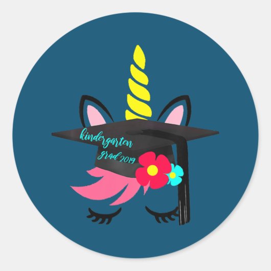 Unicorn Graduation Cap Flower Kindergarten Ronde Sticker (Voorkant)