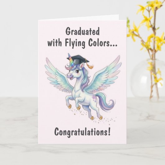 Unicorn Graduation Kaart (Gele Bloem)