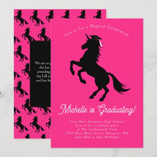 Unicorn Graduation Party roze en zwart Kaart (Voorkant / Achterkant)