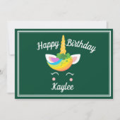 Unicorn Green Birthday Party Kaart (Voorkant)