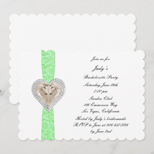 Unicorn Green Lace Bachelorette Party Uitnodiging (Voorkant / Achterkant)