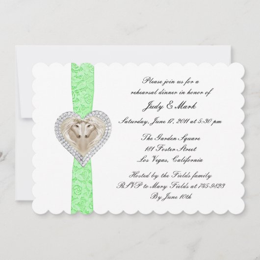Unicorn Green Lace Rehearsal Dinner Invitation Kaart (Voorkant)