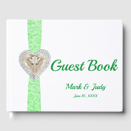 Unicorn Green Lace Ribbon Wedding Guestbook Gastenboek