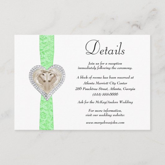 Unicorn Green Lace Wedding Details Informatiekaartje (Voorkant)