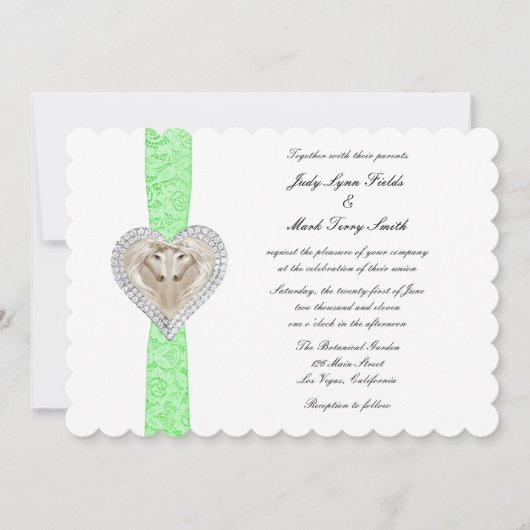 Unicorn Green Lace Wedding Invitation Kaart (Voorkant)
