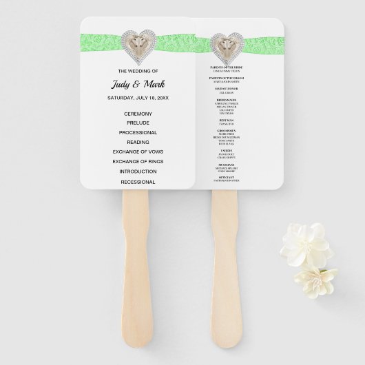 Unicorn Green Lace Wedding Program Fans Handwaaier (Voorkant en achterkant)