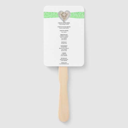 Unicorn Green Lace Wedding Program Fans Handwaaier (Achterkant)