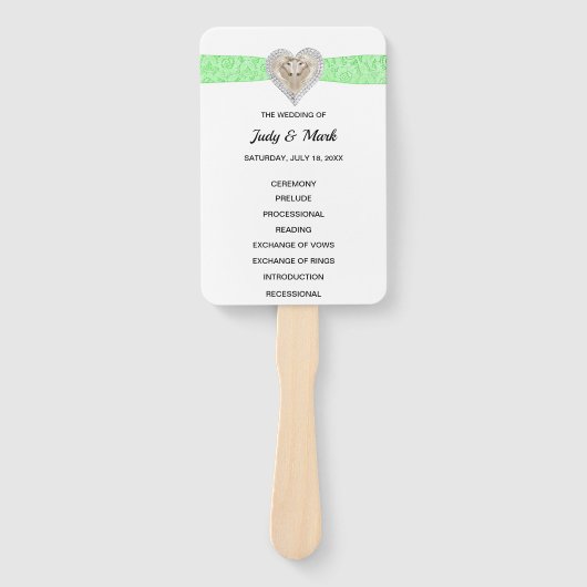 Unicorn Green Lace Wedding Program Fans Handwaaier (Voorkant)