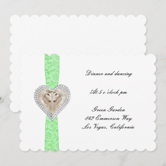 Unicorn Green Lace Wedding Reception Kaart (Voorkant / Achterkant)