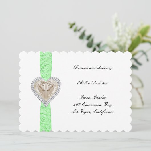 Unicorn Green Lace Wedding Reception Kaart (Staand voorkant)