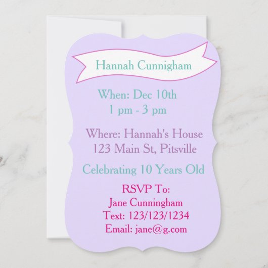 Unicorn Green, Paarse uitvindingen van de dag Kaart (Achterkant)