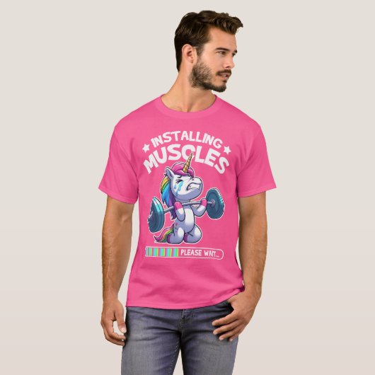 Unicorn Gym Workout Gewichtstraining T-shirt (Voorkant volledig)