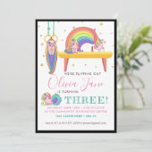 Unicorn Gymnastics Birthday Party Invitation Kaart (Staand voorkant)
