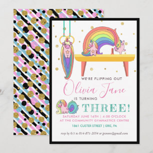 Unicorn Gymnastics Birthday Party Invitation Kaart