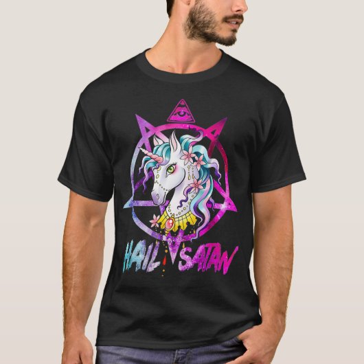 Unicorn Hail Satan Death Metal Rainbow Rainbow Man T-shirt (Voorkant)