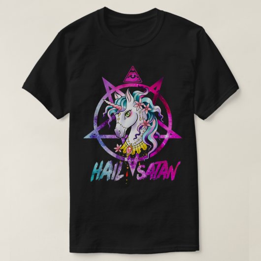Unicorn Hail Satan Death Metal Rainbow Rave Mannen T-shirt (Design voorkant)