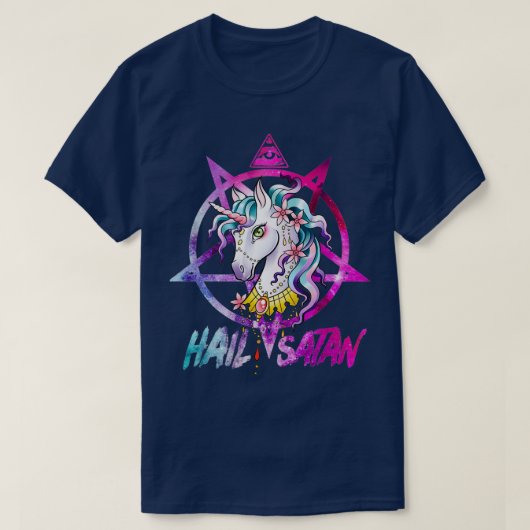 Unicorn Hail Satan Death Metal Rainbow Rave Mannen T-shirt (Design voorkant)