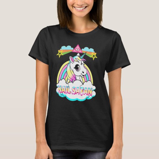 Unicorn Hail Satan Death Metal Rainbown Tshirt (Voorkant)