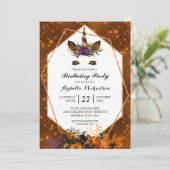 Unicorn Halloween Floral Sparkle Birthday Kaart (Staand voorkant)