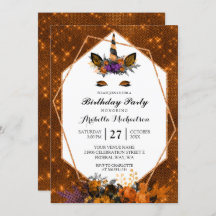 Unicorn Halloween Floral Sparkle Birthday