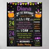 Unicorn Halloween Pumpkin First Birthday board Poster (Voorkant)