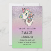 Unicorn Hand Drawn Ombré Birthday Party Kaart (Voorkant)