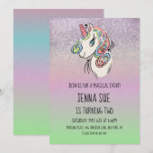 Unicorn Hand Drawn Ombré Birthday Party Kaart (Voorkant / Achterkant)