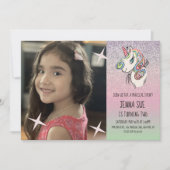 Unicorn Hand Drawn Ombré Rainbow Foto Birthday Kaart (Voorkant)