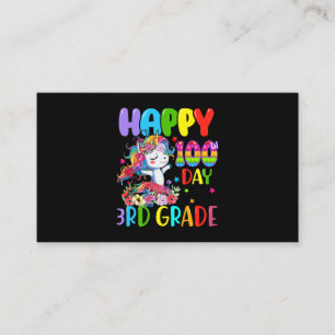 Unicorn Happy 100e dag van de derde klas voor kind Visitekaartje