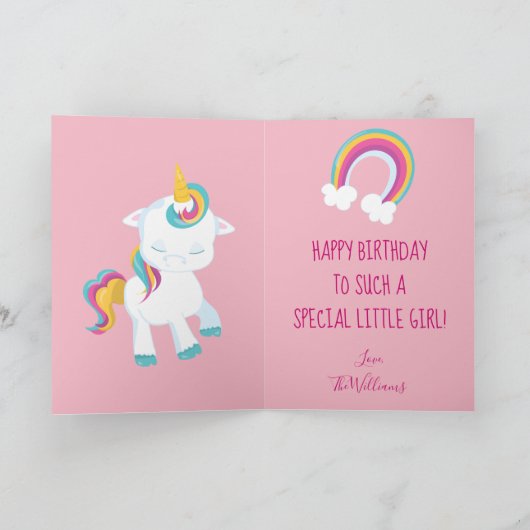 Unicorn Happy 1e verjaardag Girl Kaart (Binnen)