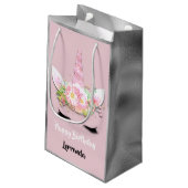 Unicorn Happy Birthday Naam Gray Pink Girly Lash Klein Cadeauzakje (Achterkant Gekanteld)